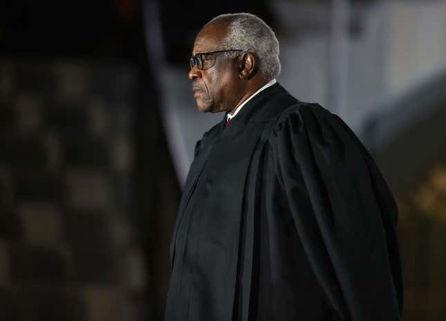 Supreme Court Associate Justice Clarence Thomas attends the ceremonial swearing-in ceremony for Amy Coney Barrett to be the U.S. Supreme Court Associate Justice on the South Lawn of the White House October 26, 2020 in Washington, DC.