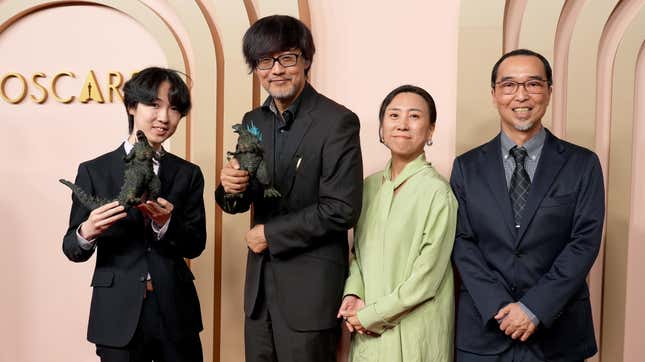 Godzilla Minus One team members Tatsuji Nojima, Takashi Yamazaki, Kiyoko Shibuya and Masaki Takahashi at the 96th Oscars Nominees Luncheon