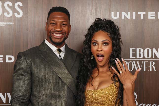 Jonathan Majors and Meagan Good attend the 2024 Ebony Power 100 List at Nya Studios on November 17, 2024 in Los Angeles, California.