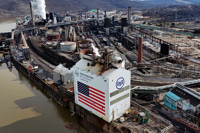 FILE - U.S. Steel&#39;s Mon Valley Works Clairton Plant in Clairton, Pa., is shown on Monday, Feb. 26, 2024. U.S. Steel shareholders overwhelmingly approved the firm&#39;s sale Friday, Apri 12, 2024, to Nippon Steel of Japan for $14.1 billion in cash, voicing unequivocal support for a combination that has drawn opposition from the Biden administration on economic and national security grounds. (AP Photo/Gene J. Puskar, File)