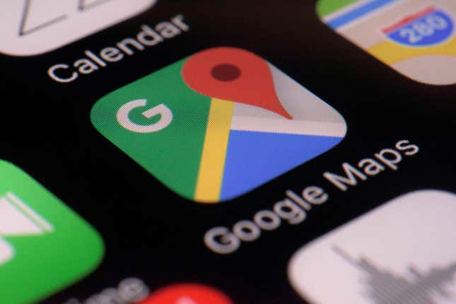 FILE - The Google Maps app is seen on a smartphone, March 22, 2017, in New York. On Tuesday, Sept. 19, 2023, the family of a North Carolina man who died after driving his car off a collapsed bridge while following Google Maps directions filed a lawsuit against the technology giant for negligence, claiming it had been informed of the collapse but failed to update its navigation system. (AP Photo/Patrick Sison, File)