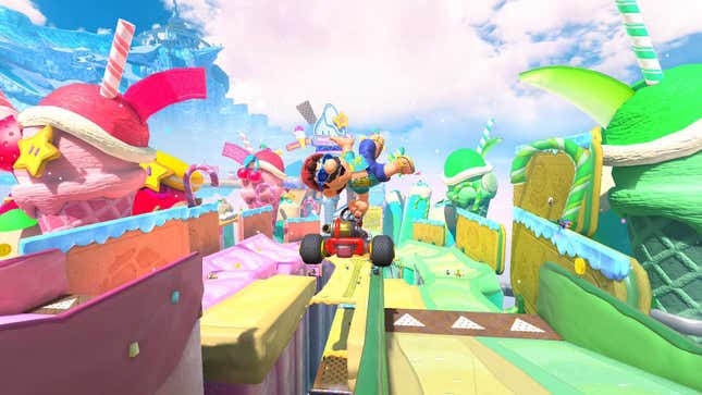 Mario drives past ice cream.