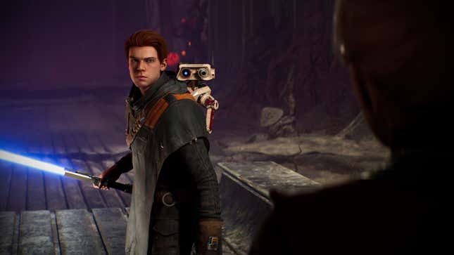 cal kestis holding a blue lightsaber in star wars jedi fallen order