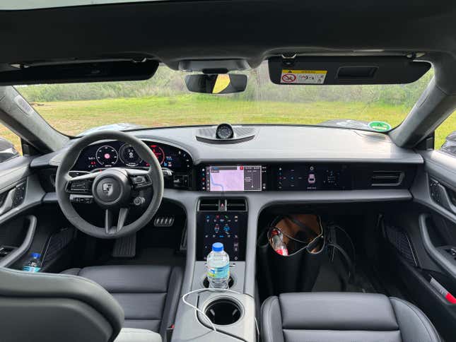 Interior of a lavender 2025 Porsche Taycan Turbo S Cross Turismo