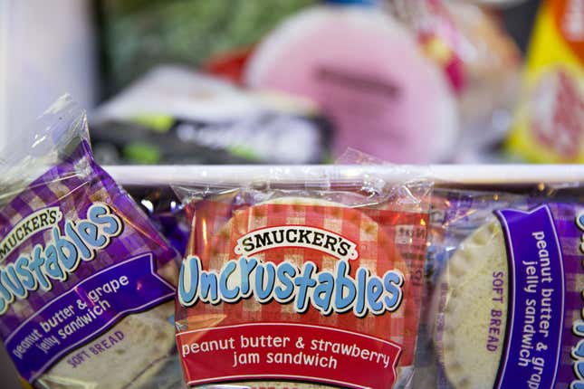 Uncrustables are about 190 to 210 calories per serving. 