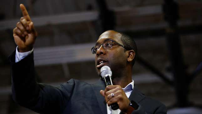 Waterloo Mayor Quentin Hart speaks at a campaign event for Democratic presidential candidate former South Bend, Ind., Mayor Pete Buttigieg at Northwest Junior High, Sunday, Feb. 2, 2020, in Coralville, Iowa. 