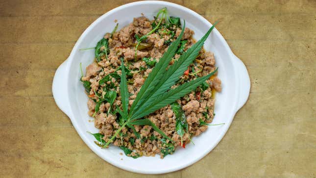 cannabis leaf on thai larb