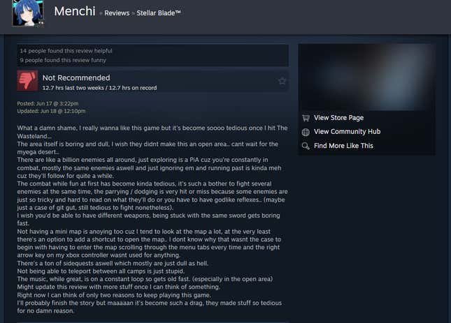 Image for article titled Stellar Blade, As Told By Steam Reviews