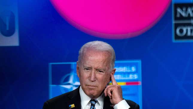 President Joe Biden gives a press conference after the NATO summit.