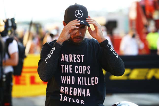 Image for article titled &#39;People Aren&#39;t Going to Be Happy With It&#39;: F1 Driver Lewis Hamilton Recalls Decision to Wear Breonna Taylor T-Shirt