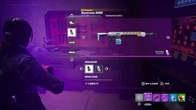 The player observes a weapon's modification options. 