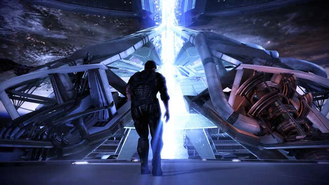 Shepard walks toward the Crucible.