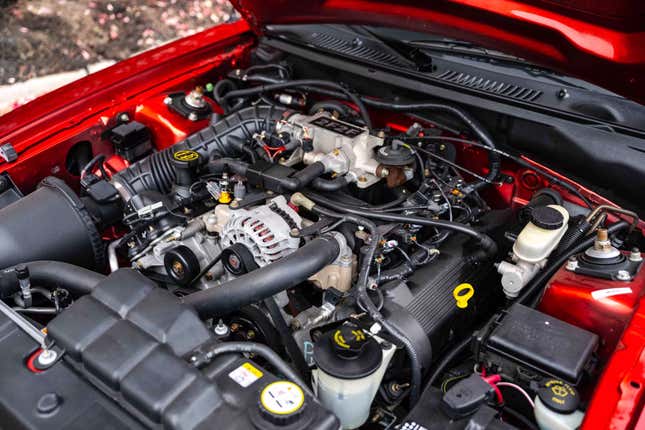 Engine bay of a Saleen Ford Mustang