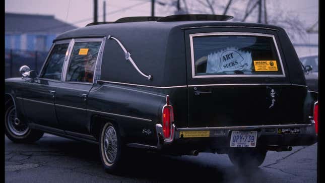 A hearse signifies the death of the Cleveland Browns at Cleveland Stadium in Cleveland, Ohio, as this is the last season before the team moves to Baltimore, Maryland. The Packers defeated the Browns that day 31-20.