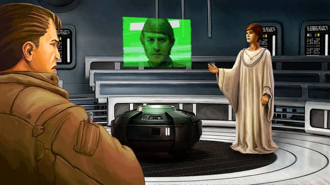 An image shows a cutscene from Star Wars: Dark Forces Remaster