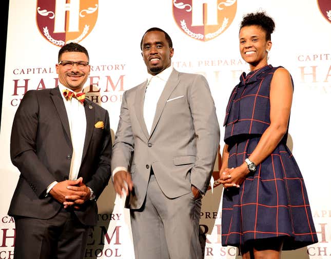 NEW YORK, NY - AUGUST 29: Founder of Capital Preparatory Schools Dr. Steve Perry, Sean “Diddy” Combs and Harlem Charter School Principal Danita Jones officially open Capital Prep Harlem Charter School on August 29, 2016 in New York City. 
