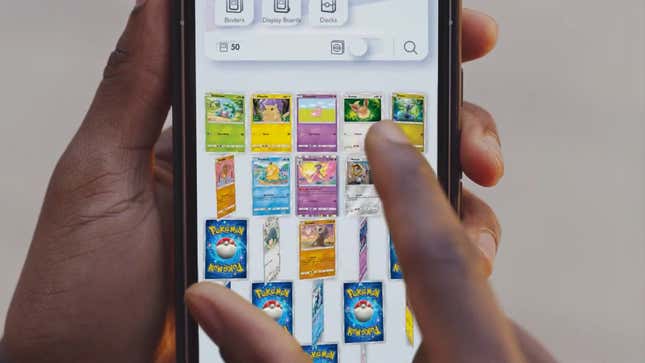 A user shuffles through the Pokemon Trading Card Game Pocket app.