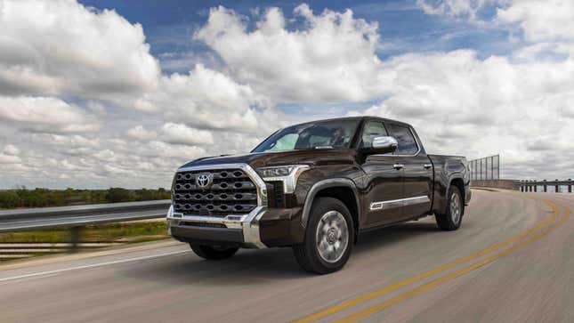 A photo of a brown Toyota Tundra pickup truck. 