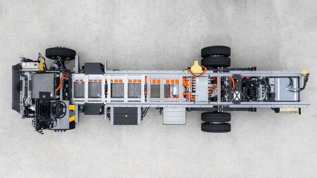 An overhead photo of the Harbinger electric vehicle chassis.