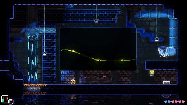 The Animal Well player character stands near three levers, with a line on the wall above them.
