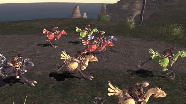 Chocobos race forward carrying riders.