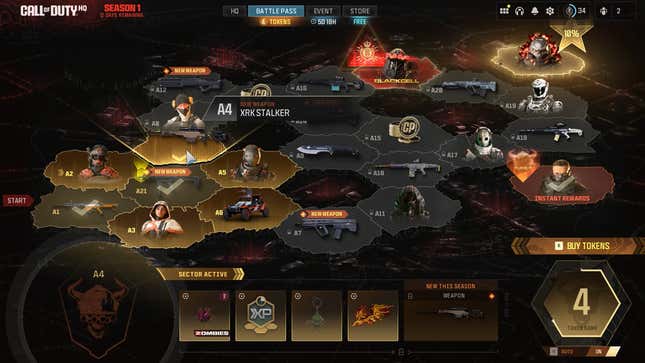 Bir ekran görüntüsü Call of Duty Battle Pass'ı gösteriyor.