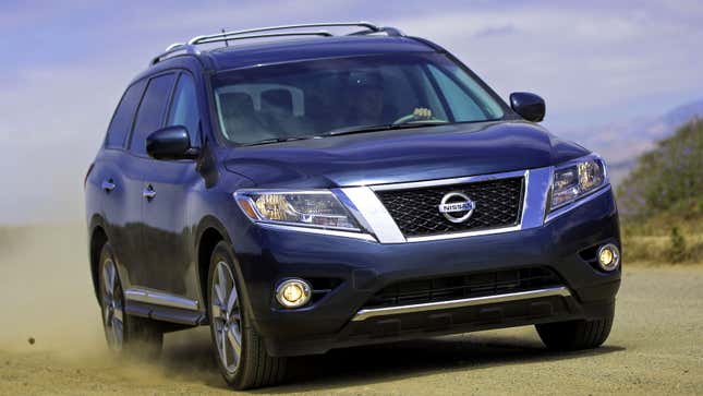 A blue Nissan Pathfinder SUV