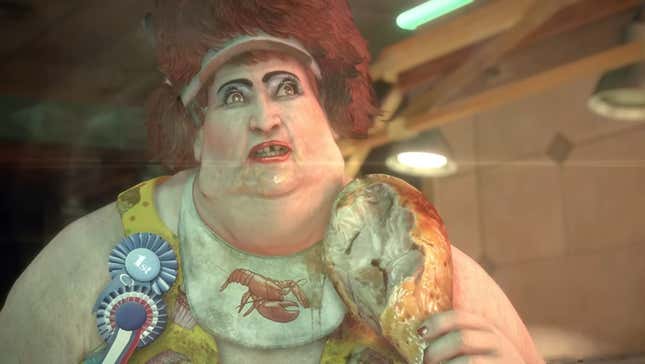 Darlene in Dead Rising 3, holding a large turkey leg.