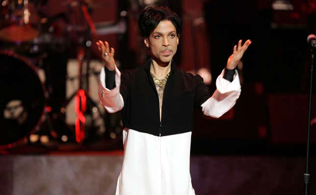 Prince is seen on stage at the 36th NAACP Image Awards at the Dorothy Chandler Pavilion on March 19, 2005 in Los Angeles, California. Prince was honored with the Vanguard Award.