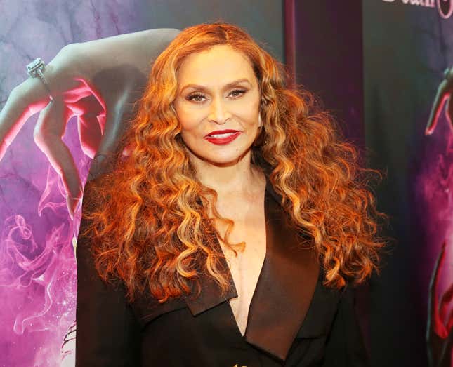  Tina Knowles poses at the opening night of the new musical based on the film “Death Becomes Her” on Broadway at The Lunt-Fontanne Theatre on November 21, 2024 in New York City.