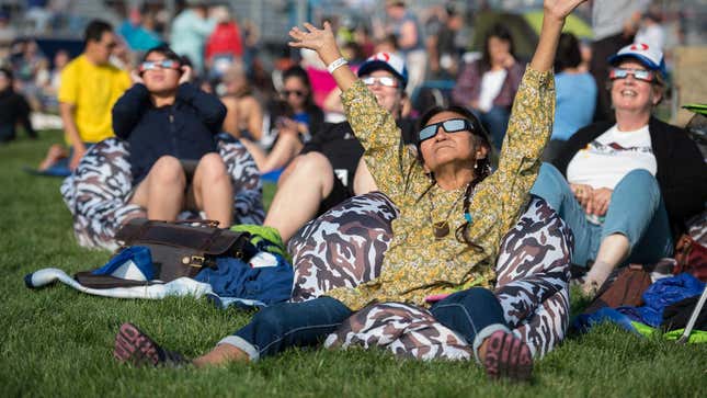 People in Madras, Oregon, enjoying the total solar eclipse on August 21, 2-17.