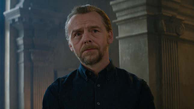 Simon Pegg looking worried