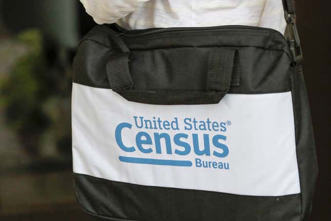 FILE - A briefcase of a census taker is seen as she knocks on the door of a residence, Aug. 11, 2020, in Winter Park, Fla.While the U.S. Census Bureau valiantly conducted the 2020 census, which determines political power and federal funding, under unprecedented challenges from the COVID-19 pandemic, it harmed the resulting data with a new privacy mechanism meant to protect the confidentiality of participants, according to a new report released Tuesday, Oct. 3, 2023. (AP Photo/John Raoux, file)