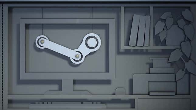 A Steam logo rests in the frame of a TV.