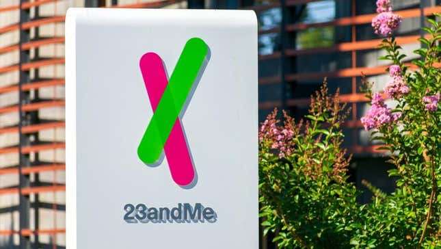 The 23andMe logo in front of an office building.