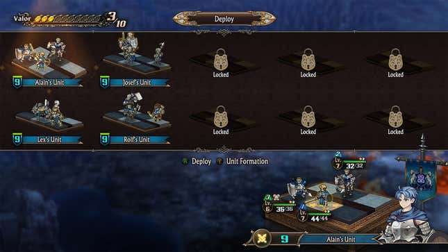 Deploy screen in Unicorn Overlord showing different units
