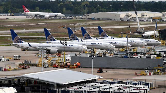 United planes parked at George Bush Intercontinental Airport in Houston in 2019