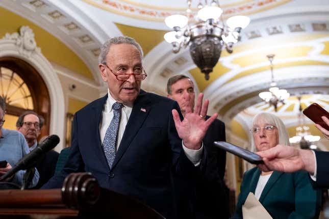 Senate Majority Leader Sen. Chuck Schumer, D-N.Y., speaks to media after a Senate Democratic policy luncheon, Tuesday, Dec. 5, 2023, on Capitol Hill in Washington. (AP Photo/Stephanie Scarbrough)