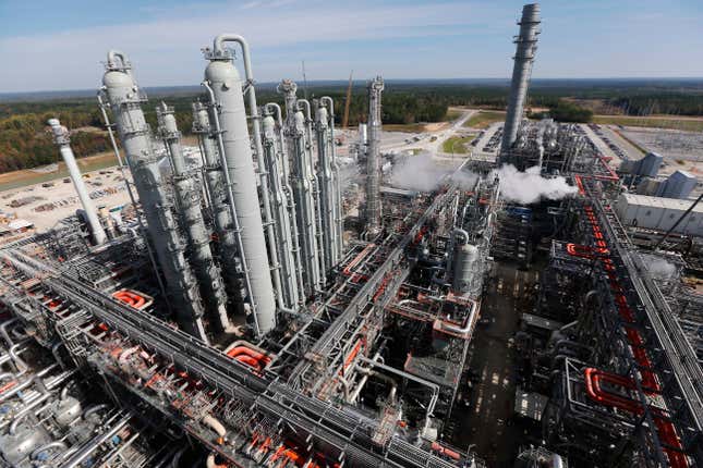 FILE - This Nov. 16, 2015 photograph, an overview shows a section of the Mississippi Power Co. carbon capture plant in DeKalb, Miss., that has now been demolished. A former construction manager is suing to force Mississippi Power and parent Southern Co. to repay $382 million in federal aid given to the failed clean coal plant, saying the company lied repeatedly about the plant’s cost overruns and spiraling delays to subsidy payments coming. (AP Photo/Rogelio V. Solis, File)