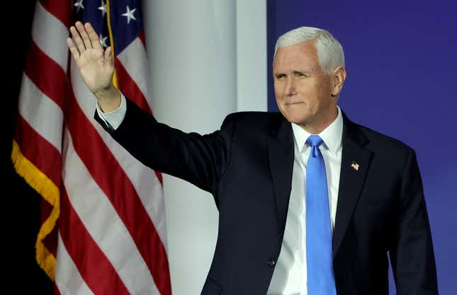 LAS VEGAS, NEVADA - OCTOBER 28: Republican presidential candidate former U.S. Vice President Mike Pence arrives at the Republican Jewish Coalition’s Annual Leadership Summit at The Venetian Resort Las Vegas on October 28, 2023 in Las Vegas, Nevada. Pence announced that he was suspending his campaign for president at the event. The summit features the top GOP presidential candidates who will face their first test on the road to the Republican nomination with the Iowa Caucuses on January 15, 2024.