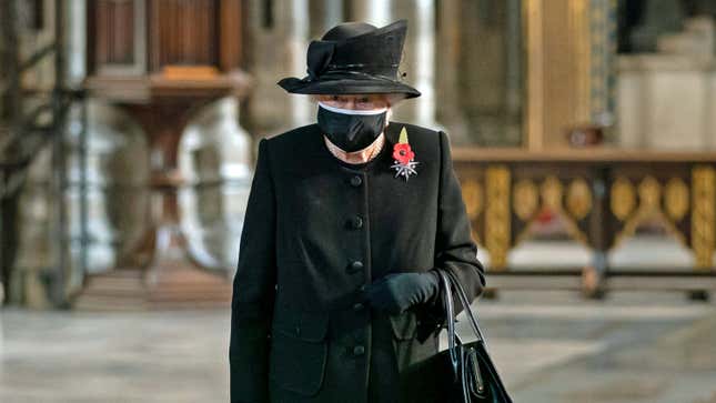 Queen Elizabeth attends a ceremony in London's Westminster Abbey to mark the centenary of the burial of the Unknown Warrior, in Britain November 4, 2020. Picture taken November 4, 2020.
