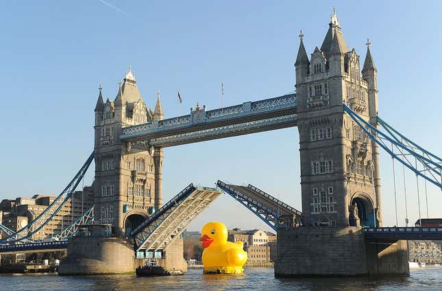 The bascules of Tower Bridge are raised a thousands times a year but not typically for this kind of rivercraft.