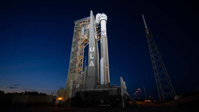 A United Launch Alliance Atlas V rocket with Boeing’s Starliner spacecraft aboard on the launch pad at Space Launch Complex-41.
