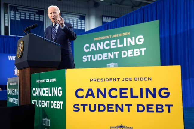 President Joe Biden delivers remarks on student loan debt at Madison College, Monday, April 8, 2024, in Madison, Wis. (AP Photo/Evan Vucci)