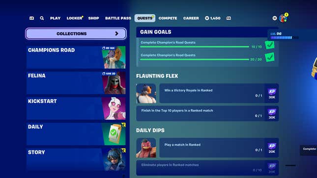 Fortnite quests screen