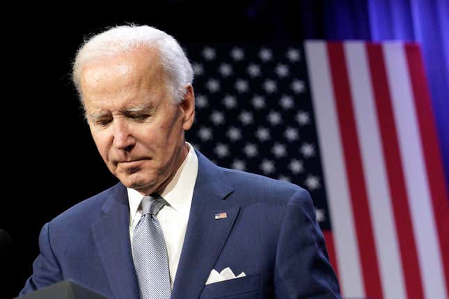 U.S. President Joe Biden pauses as he delivers remarks at a political event at the Howard Theatre in Washington on October 18, 2022.