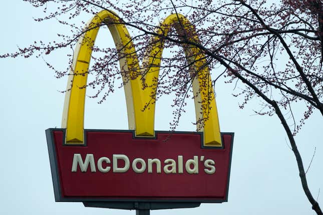 FILE - McDonald&#39;s sign is seen in Wheeling, Ill., Thursday, March 14, 2024. McDonald&#39;s will report earnings on Tuesday, April 30, 2024 (AP Photo/Nam Y. Huh, File)