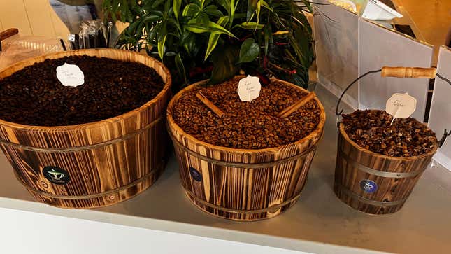 Barrels of Yemeni coffee beans