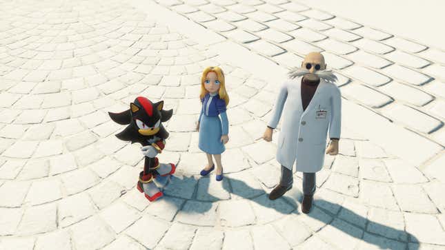 Shadow stands with Maria and Gerald.