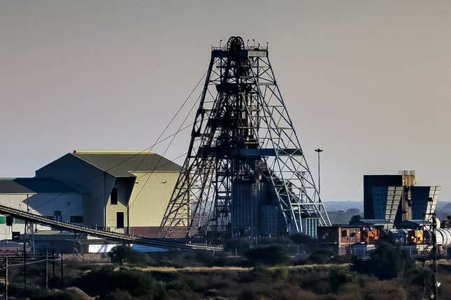 This is an undated photograph of Impala Platinum mine shaft 11, provided by Implats on Tuesday, Nov. 28, 2023, near Rustenburg, South Africa. An elevator suddenly dropped around 200 meters (656 feet) while carrying workers to the surface in a platinum mine in South Africa, killing 11 and injuring 75, the mine operator said Tuesday. It happened Monday evening at the end of the workers&#39; shift at a mine in the northern city of Rustenburg. The injured workers were hospitalized. (Implats via AP)